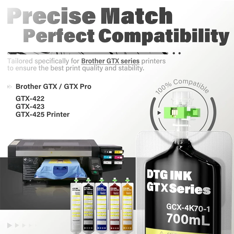 حبر GTX PRO DTG 700 مللي لسلسلة Brother GTX لأخيه GTX-422 GTX-423 GTX-425 GTX-600 GTX PRO GTX PRO حقيبة الطابعة GTX PRO Ing