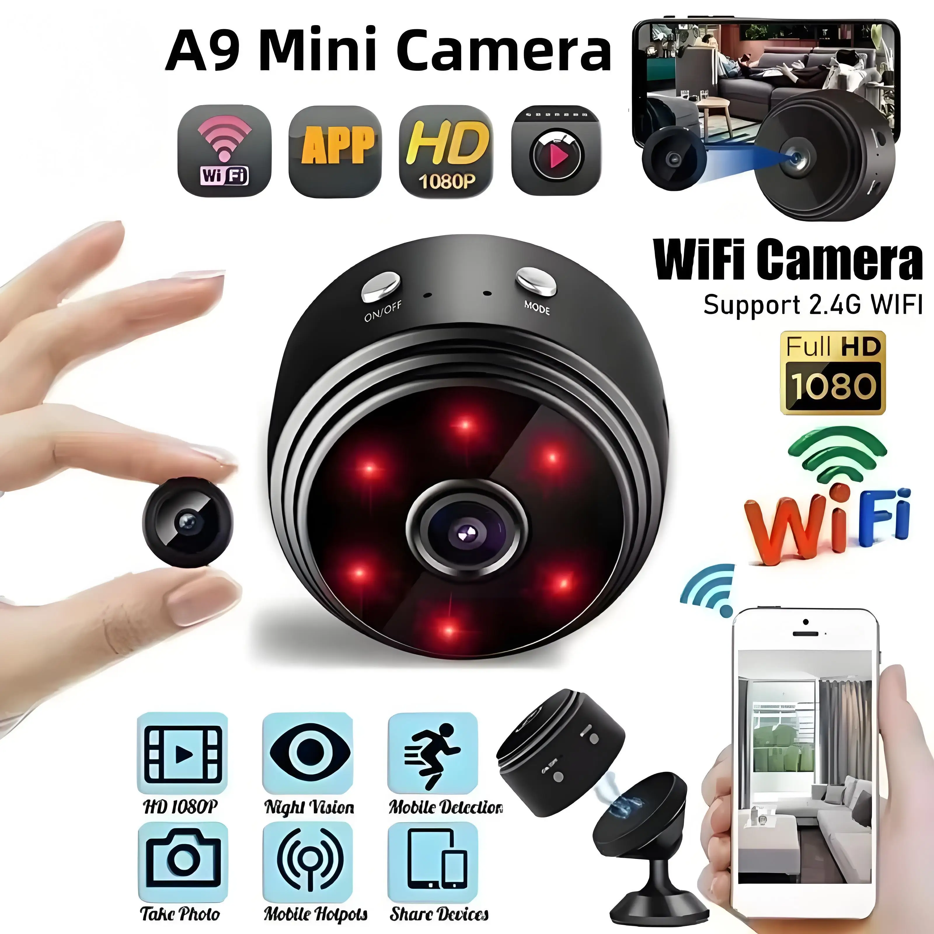 New A9 Mini Camera Wifi 1080P HD Wireless Security Monitor For Home Night Version Protection Remote Intelligent Camcorder New