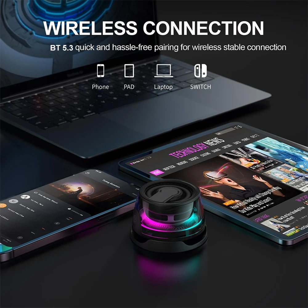 Alto-falante bluetooth magnético portátil ao ar livre sem fio mini alto-falante estéreo de viagem com luz colorida rgb e suporte de telefone para ios
