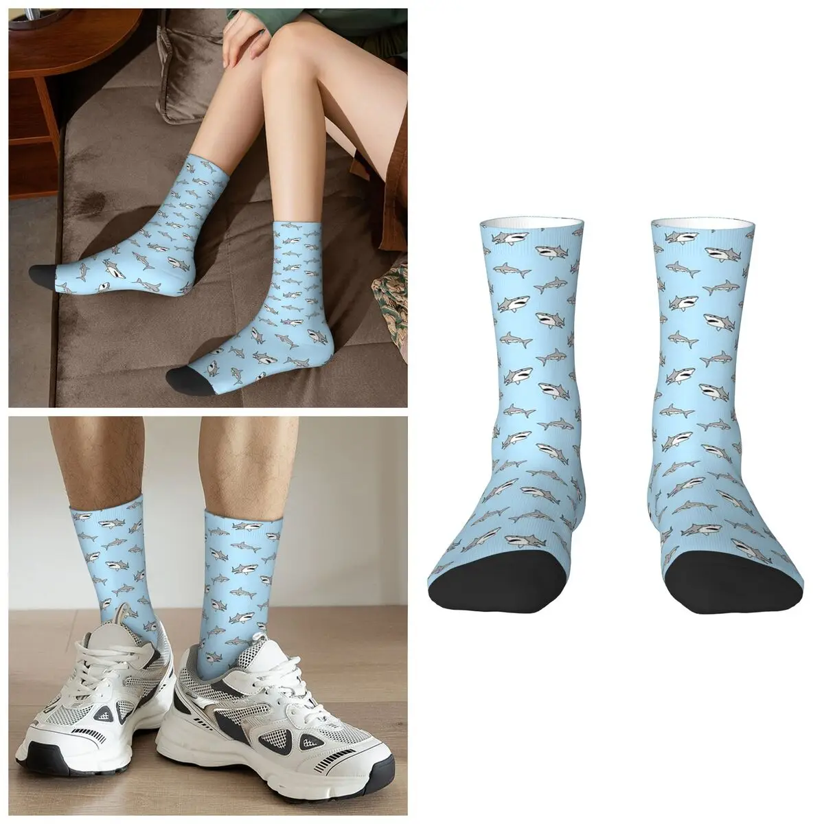 Gray Sharks Sky Blue Edition Socks Harajuku High Quality Stockings All Season Long Socks Accessories for Unisex Birthday Present