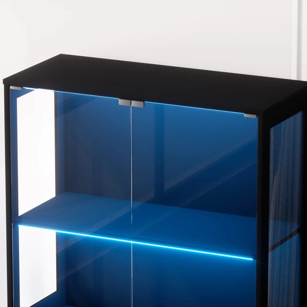 Vierstöckige Glasvitrine mit Stauraum, LED-Beleuchtung, Glastüren und intelligenten Sensoren, staubdichte Glasvitrine – Detail 12