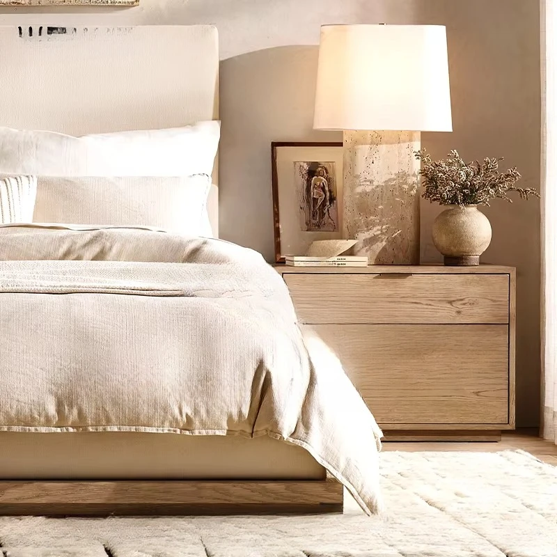 Modern minimalist 2-drawer storage bedside table, bedroom wooden bedroom furniture closed bedside table