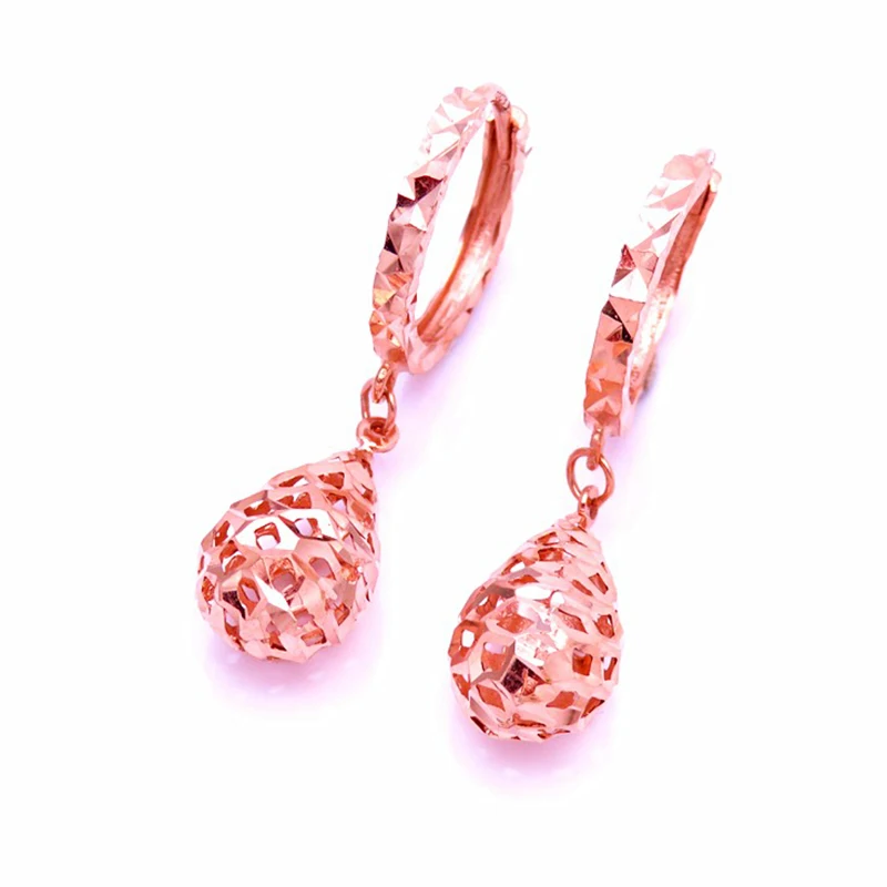 585 purple gold plated 14K rose gold water drop hollow earrings for women glamour chinese fashion to attend the banquet jewelry