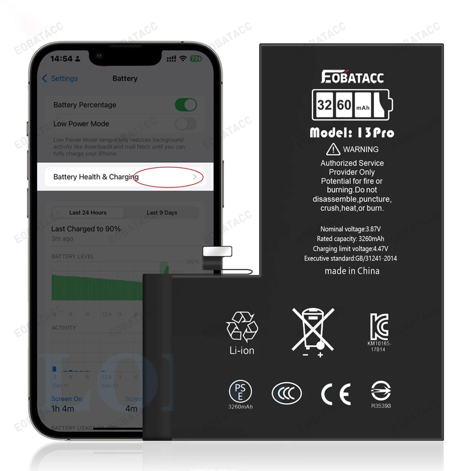 Batería de diagnóstico EOBATACC, pieza genuina, mensaje emergente para iPhone 12, 13, 14 Pro Max, Plus, 15 Pro Max, repuesto 4