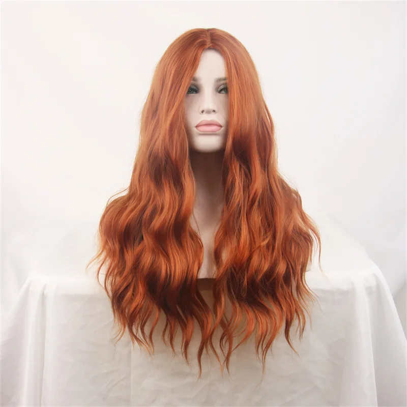 High temperature silk dark brown corn whisker wool curled women's medium length curly hair large wave wig full setr