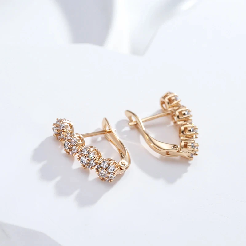 Wbmqda Full Zircon Setting Drop Earrings For Women 585 Rose Gold Color Luxury Dubai Jewelry Accessories