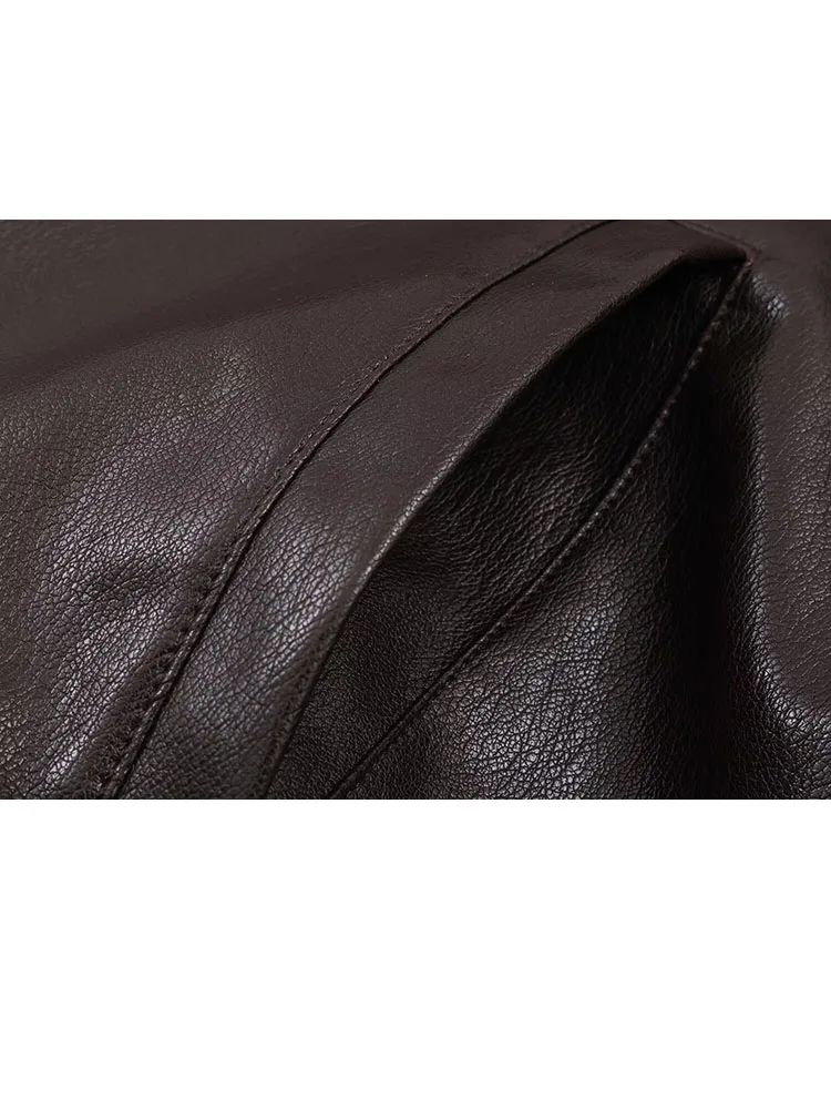 HH Women's Fashion Versatile Faux Leather Stand Collar Pockets Outfits Coat Female Winter High Street Elastic Hem Outwear Mujer