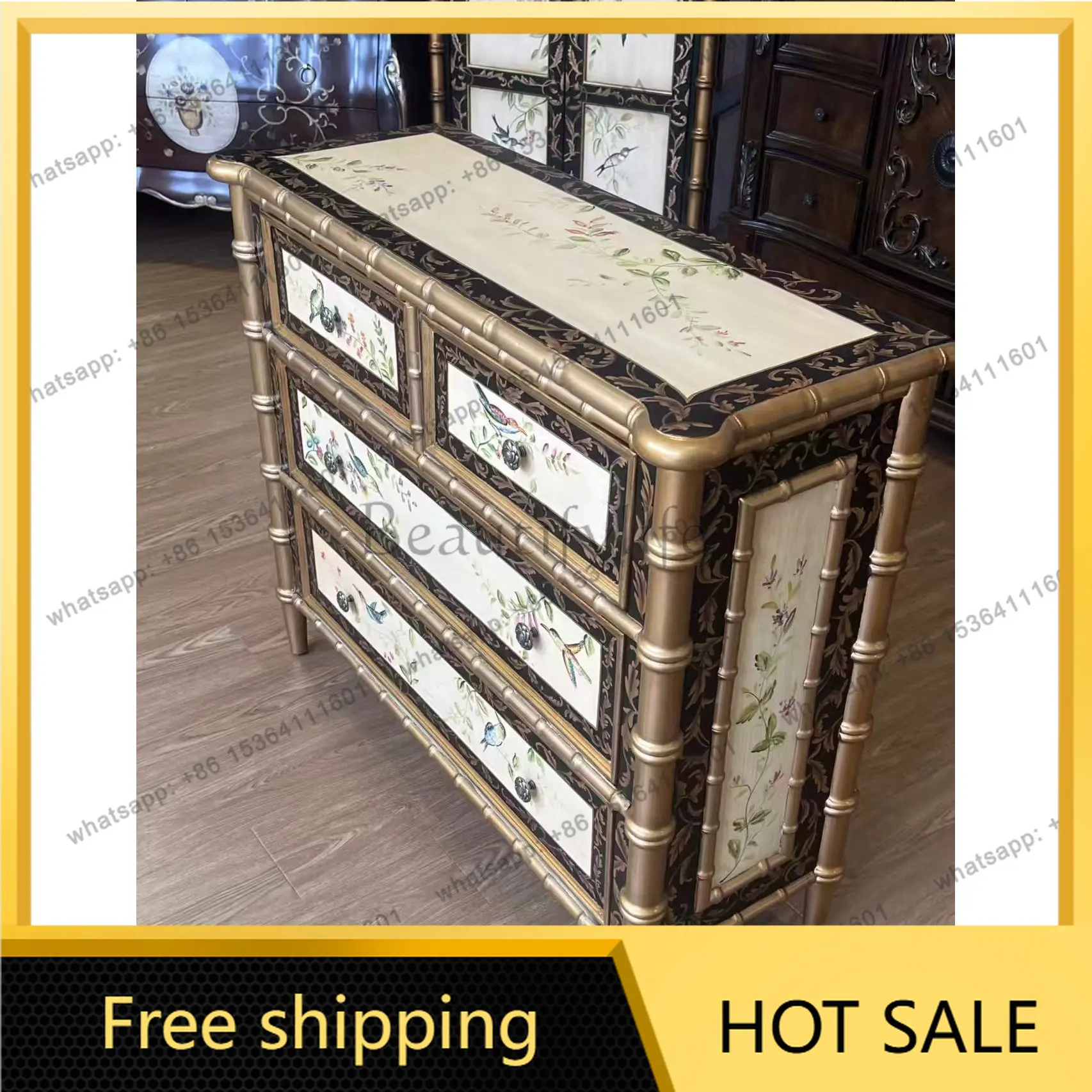 LD vintage forest courtyard bamboo four-drawer storage cabinet living room sideboard