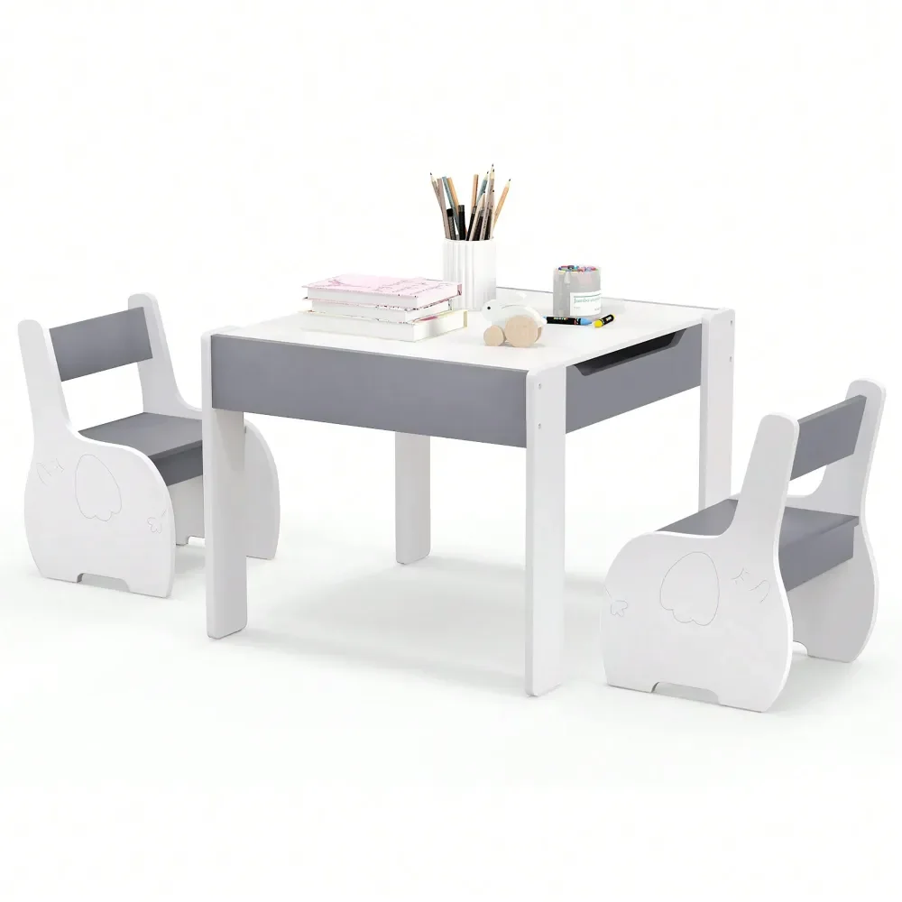 

Kids' Tables And Chairs Escritorio Para Niños4In1 Kids Wooden Table 2 Chairs Set W Storage Detachable Blackboard Drawing