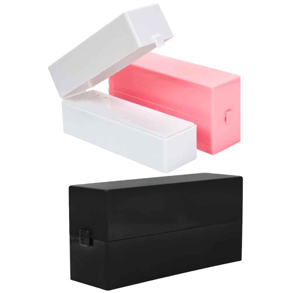 

3pcs Nail Drill Bits ganizer Storage Box Pink White Black Grinding Head Holder Container Salon Goods Art Tools
