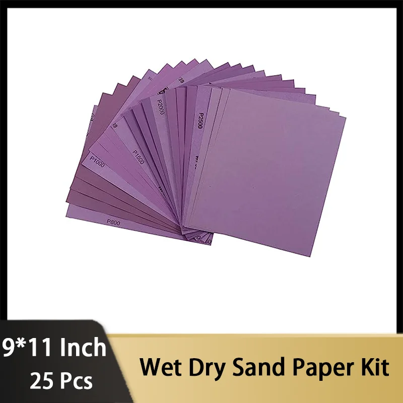 

9 x 11 Inch Wet Dry Sand Paper Assorted Grit Alumina Abrasive Sanding Sheets 25 Pcs for Wood Metal Sanding Automotive