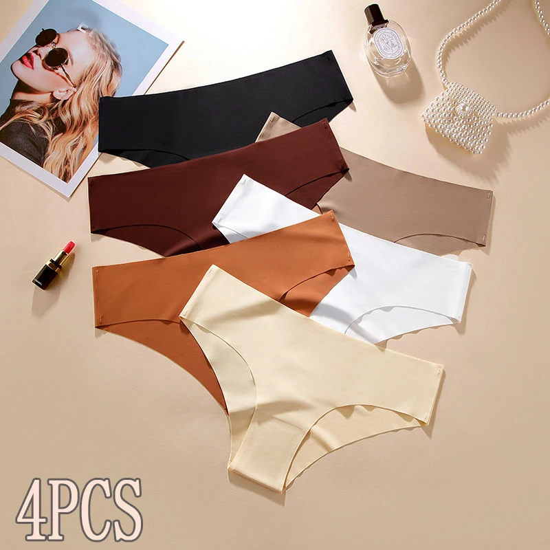 4 قطع سراويل داخلية نسائية بدون خياطة، ملابس داخلية مثيرة شبه الورك قابلة للتنفس منخفضة الخصر للنساء