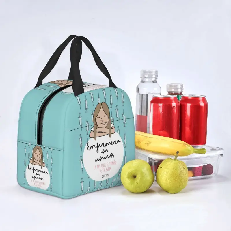 Custom Enfermera En Apuros Doctor Nurse Medical Lunch Box Cooler Thermal Food Insulated Lunch Bag Portable Picnic Tote Bags