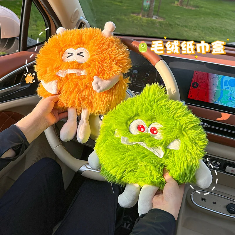 

Car Cartoon Tissue Box Hanging Seat Back Car Armrest Box Paper Drawer Plush Monster Cute Car Interior Decoration Napkin Box New