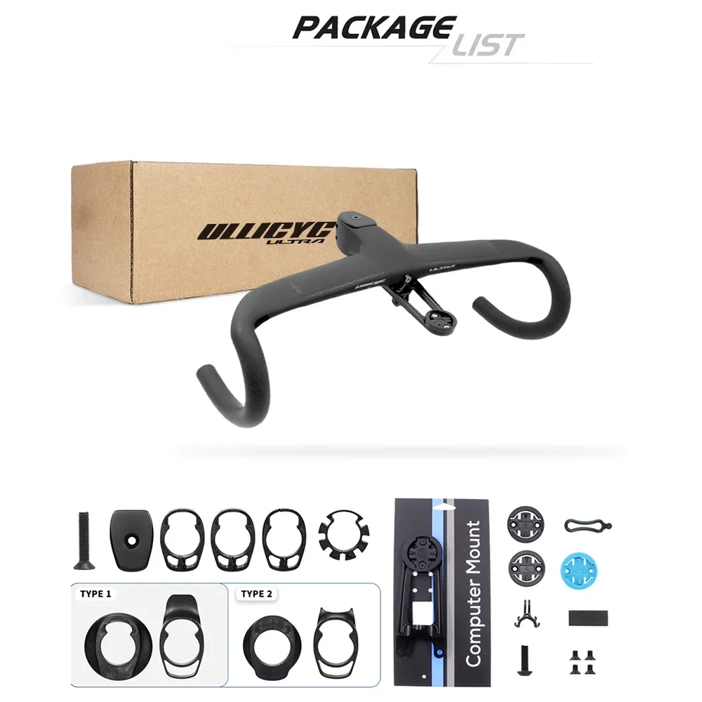 ULLICYC T3 جميع ألياف الكربون المتكاملة الانحناء مقبض كابل داخلي التوجيه للدراجات الطريق ، القطر 28.6 ، العرض 401-500mm #6