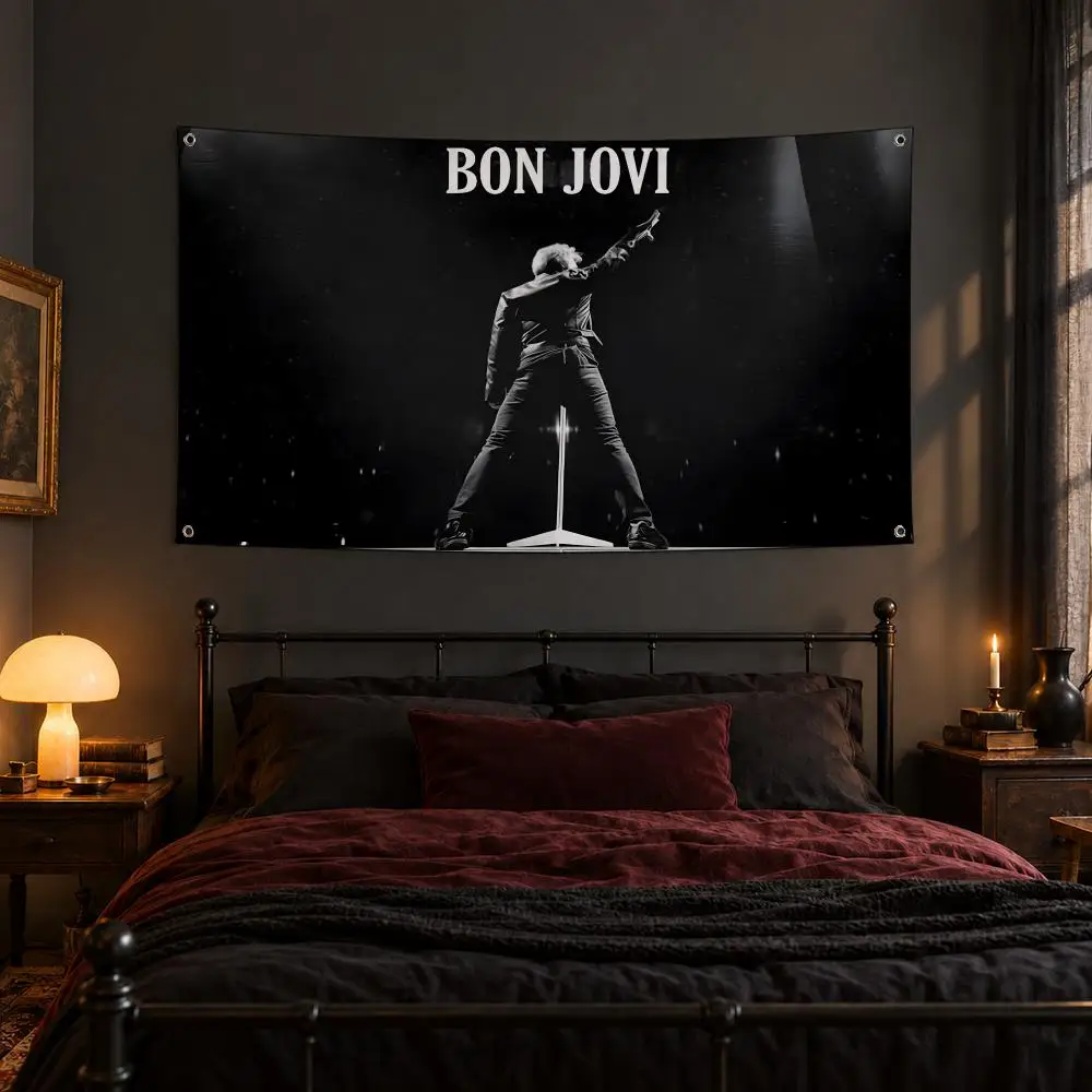 Band B-Bon Jovi Flags Fabric Pennant Banner, Apt Wall Decor, Living Corner, Bedroom, Studio, E-sports Room