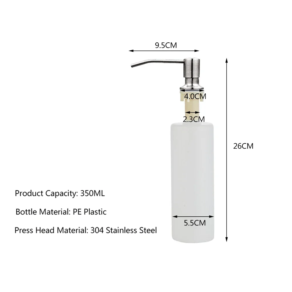 Dispensador de jabón para fregadero de cocina, cabezal de bomba de detergente de acero inoxidable de 350ML, prensa manual, botella de líquido,