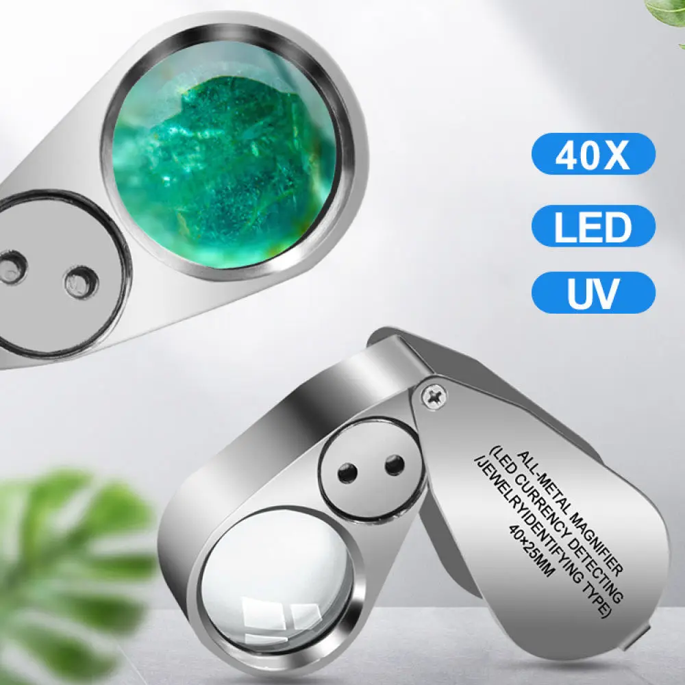 Portable 40X Jeweler Loupe Foldable Magnifying Glass LED Illuminated Hand Tool For Precious Gemstone Jade Appraisal