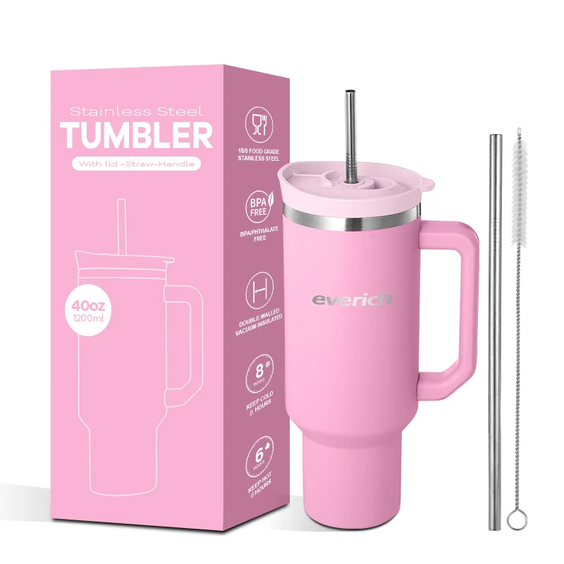 

Large Capacity Stainless Steel Wholesale Bulk 40oz Tumbler with Straw Handlein box Fast delivery