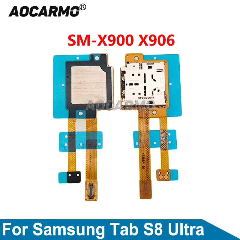 Aocarmo 1Pcs Sim Card Reader Flex Cable Replacement Repair Parts For Samsung Galaxy Tab S8 Ultra X900 X906