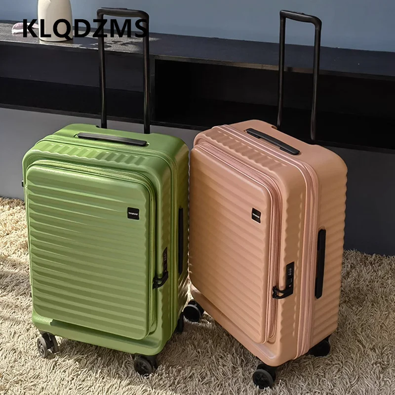 KLQDZMS حقيبة الكمبيوتر المحمول الجبهة افتتاح الصعود حقيبة متعددة الوظائف حقيبة تروللي بعجلات 20 "24" 28 بوصة المرأة ABS + PC المقصورة الأمتعة