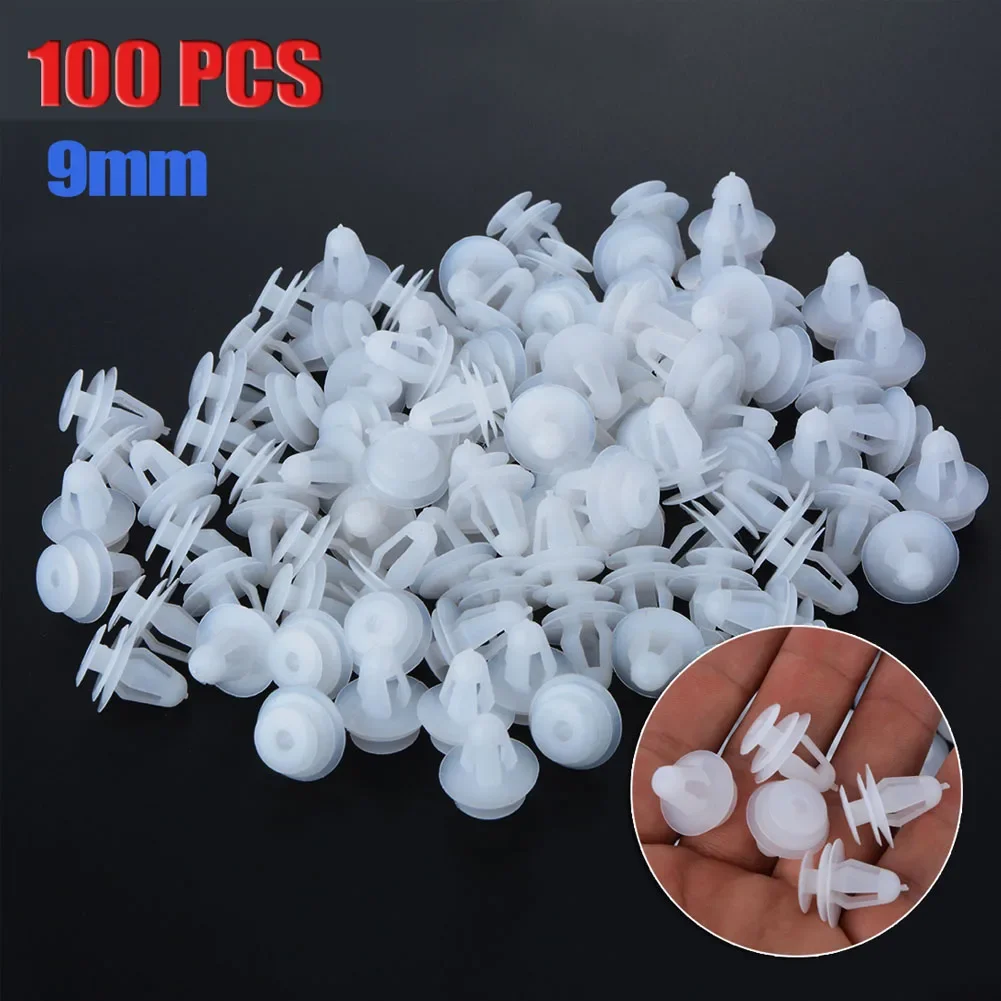 

100Pcs 9mm Car Bumper Clips Door Hole Bumper Clips Auto Screw Plastic Fastener Clips Rivets Automobiles Interior Accessories