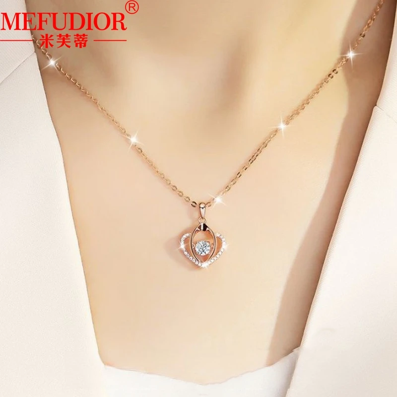 Kalung hati emas mawar 18k berlian Moissanite dengan sertifikat untuk wanita hadiah perhiasan mode liontin Hari Valentine pacar perempuan