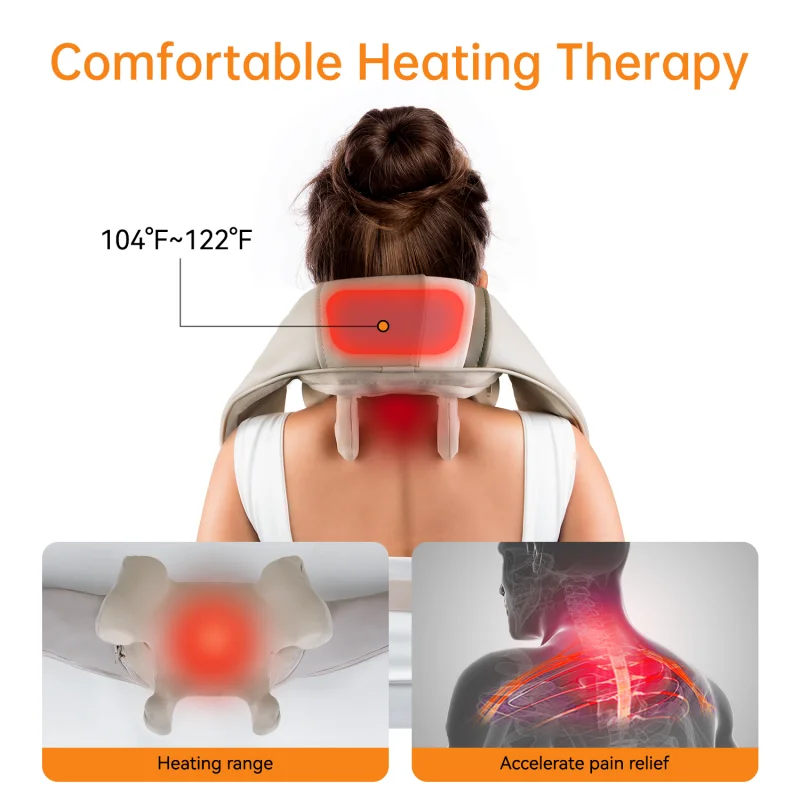 Masajeador Mebak N1 para cuello y hombros Cervical con almohada de masaje calefactora para espalda, piernas, cintura, chal de masaje para amasar músculos