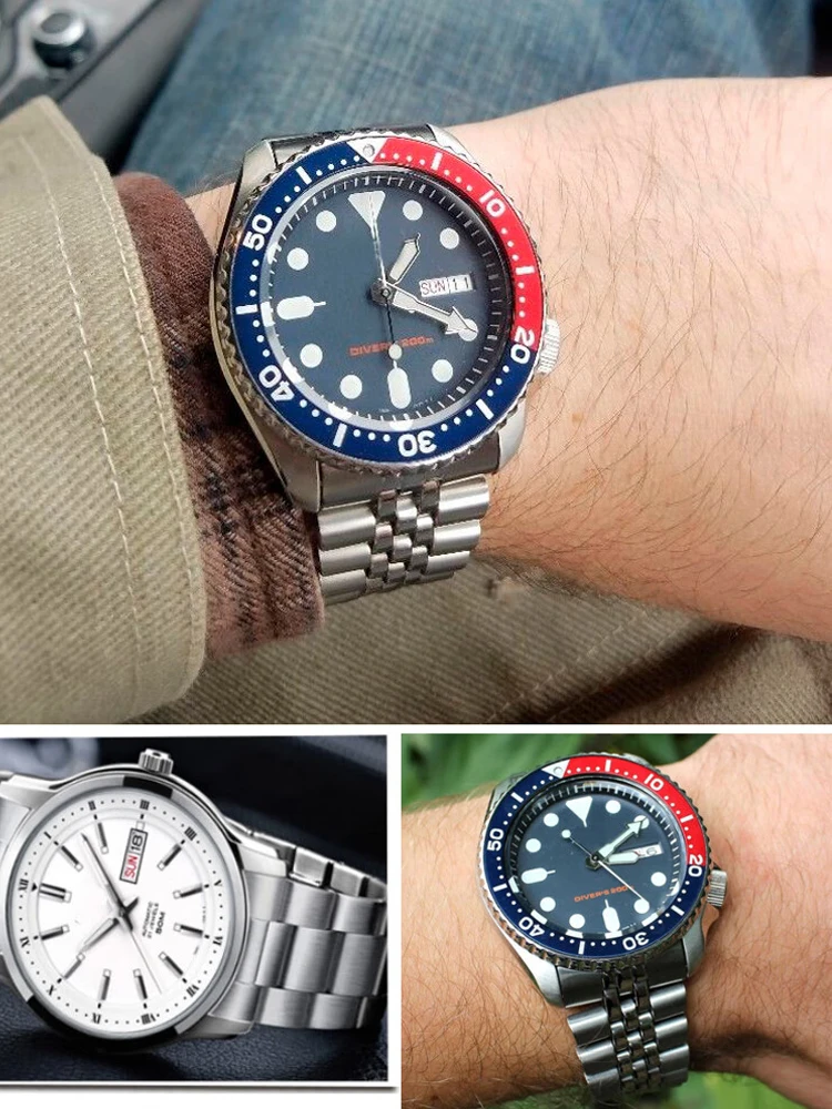 22mm 20mm Metal Stainless Steel Mods Parts Watch Band Men Curved End Diving Strap Bracelet For Seiko SKX007 SKX009 view 6