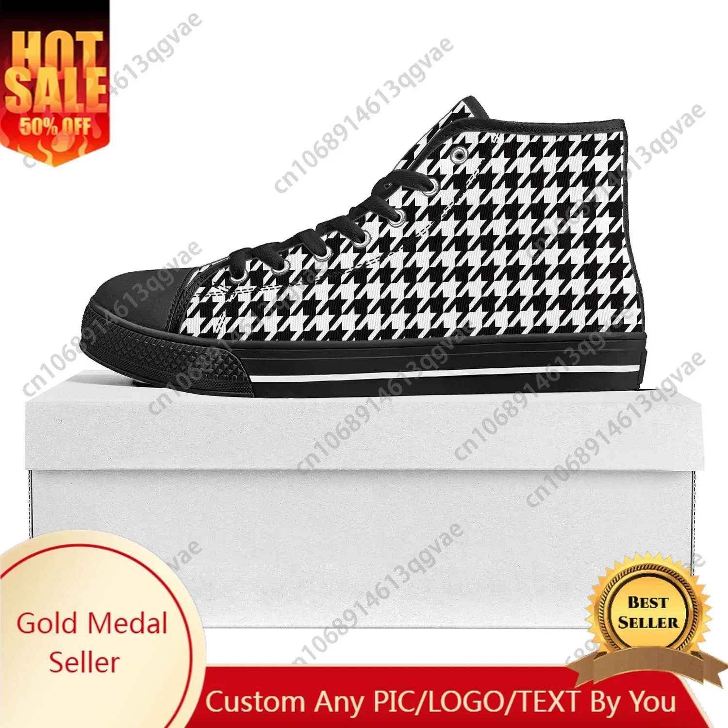 

Houndstooth Pattern High Top High Quality Sneakers Mens Womens Teenager Canvas Sneaker Casual Couple Shoes Custom Shoe Black