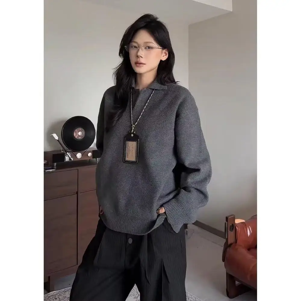 

American Retro Casual V-Ne Knitted Sweater Men Pure Color Open Cardigan Soft Polyester Long Sve Winter Outerwear