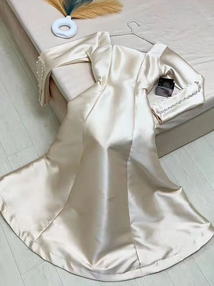 Adeli Vintage A-Line Square Neck Prom Dress Women's Crystal Button customized Evening Gown Ankle Length Special Occasion Dresses image 4