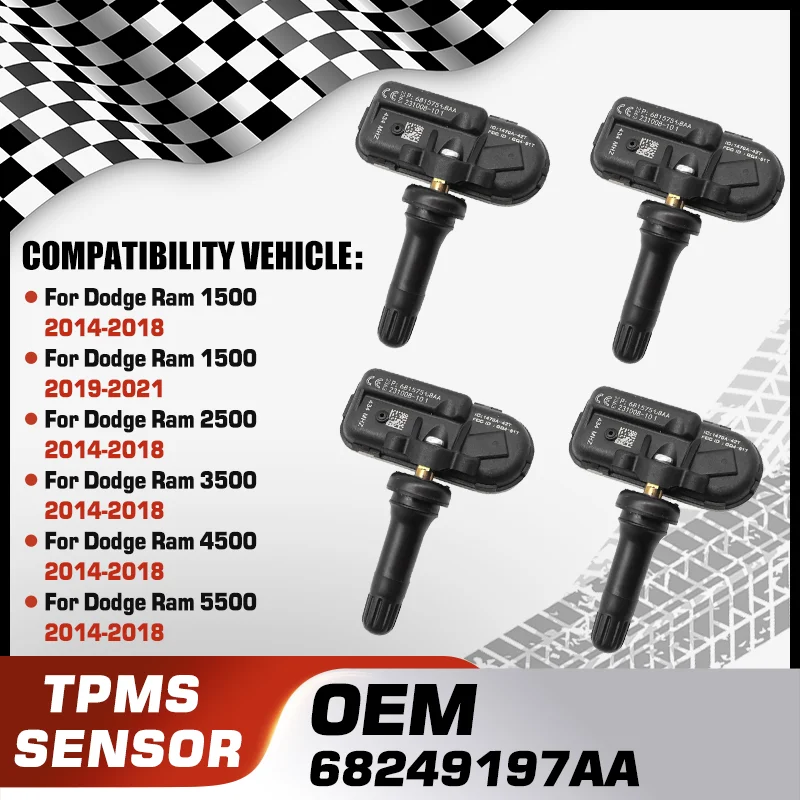 68249197AA سيارة ل دودج رام 1500 2500 3500 4500 5500 2014-2018 TPMS نظام مراقبة مستشعر ضغط الإطارات 68239720AA 433 ميجا هرتز #1
