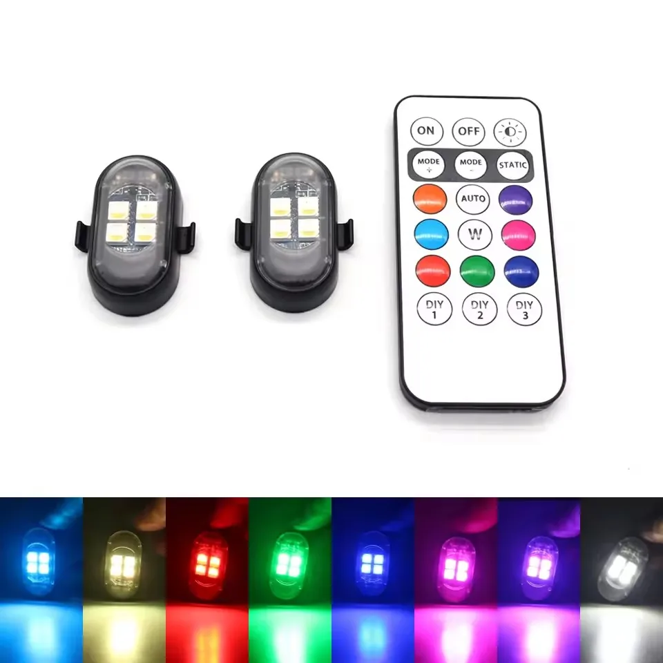 Auto-LED-Dekorationsleuchten, Atmosphärenlampe, kabellos/ferngesteuert, mehrfarbig, USB-Aufladung, für Innenraum, Kühlergrill, Warnleuchte