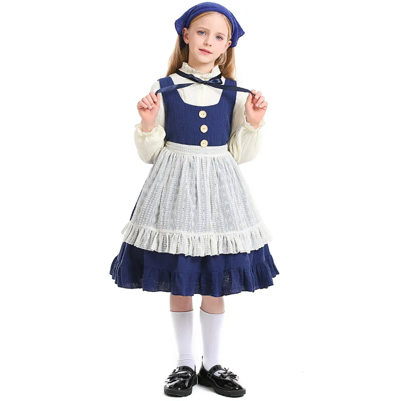 Kids Maid Dress Cosplay Kid Girl Fancy Pastoral Dress Grandmother Costume Colonial Stage Performance Halloween Carnival Costumes