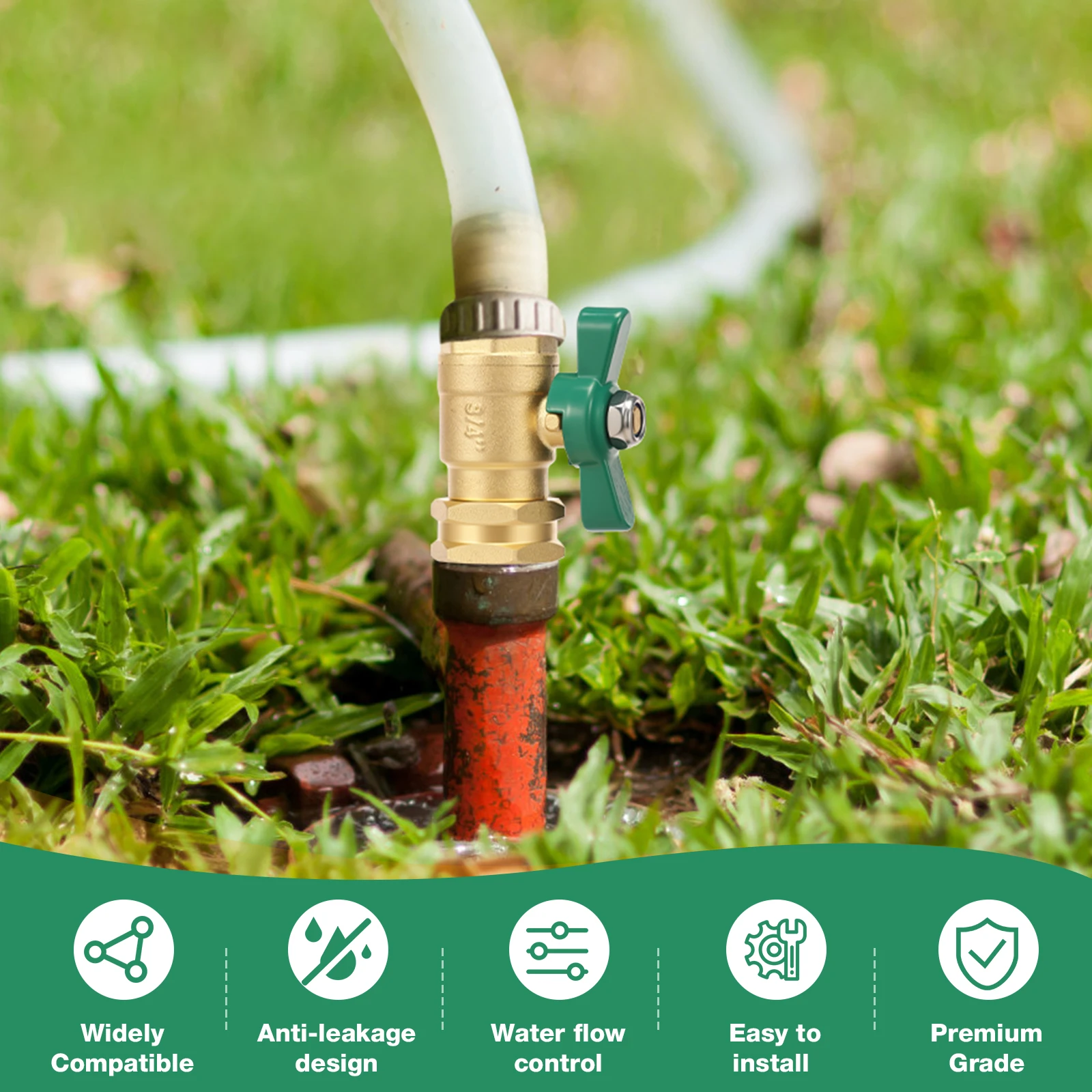 3PCS Garden Hose Shut Off Valve 3/4 Inch GHT High Flow Heavy Duty Brass Water Hose Ball Valve with 2 Washer Universal for Faucet