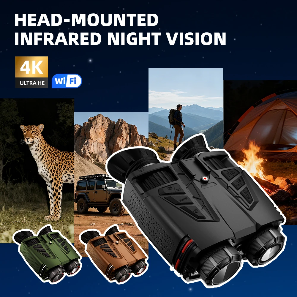 4K Night Vision Binoculars Head-Mounted Infrared Goggles UHD WIFI Digital Telescope Camera for Hunting Camping Outdoor Adventure