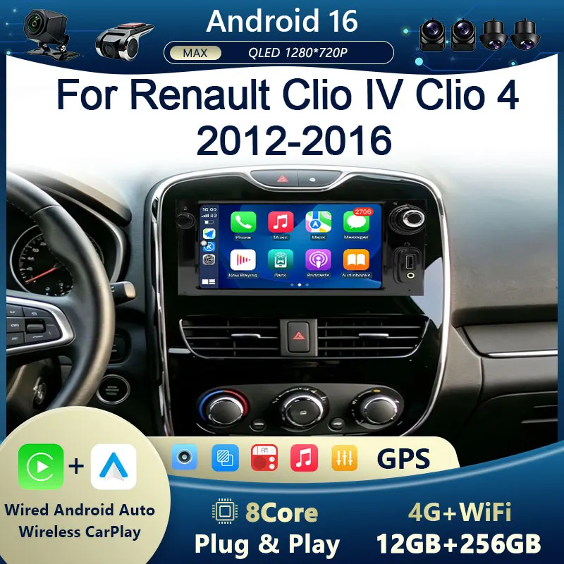 For Renault Clio IV Clio 4 2012-2016 Android 16 Smart Car Radio GPS Navigator Built-in Bluetooth WiFi Support Wireless CarPlay