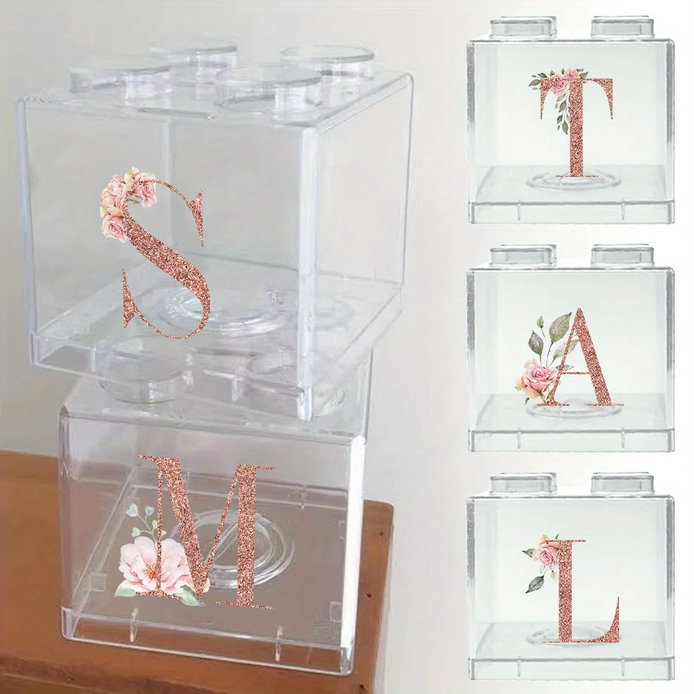 

New Year Building Block Coin Storage Box Exquisite and Practical Decorative Desktop Coin Bank Lovers Gift Rose Gold Pattern