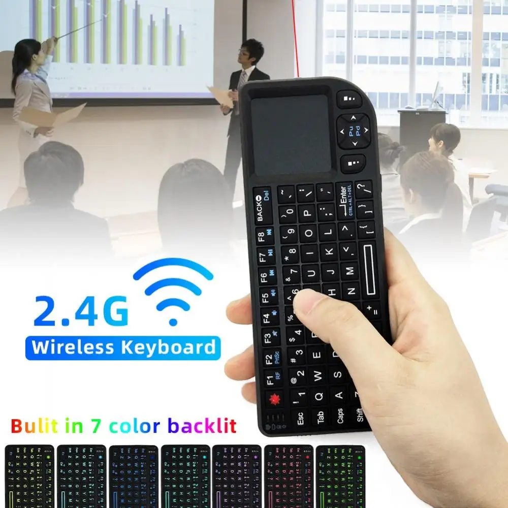 HOT Mini 2.4GHz Wireless Keyboard Spanish French Russian English Keyboard Backlight Touchpad Mouse For PC Notebook Smart Tv Box