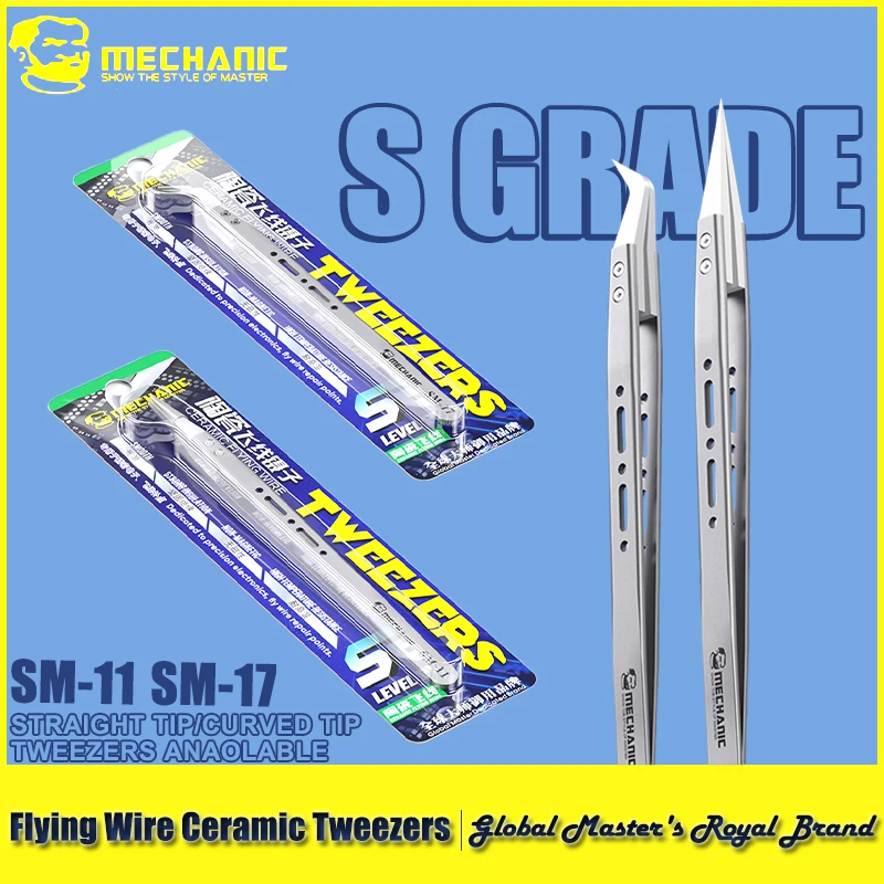 

【MECHANIC】Flying Wire Ceramic Tweezers SM-11 Straight Tip SM-17 Curved Anti Static High Precision Interchangeable Head Tweezer