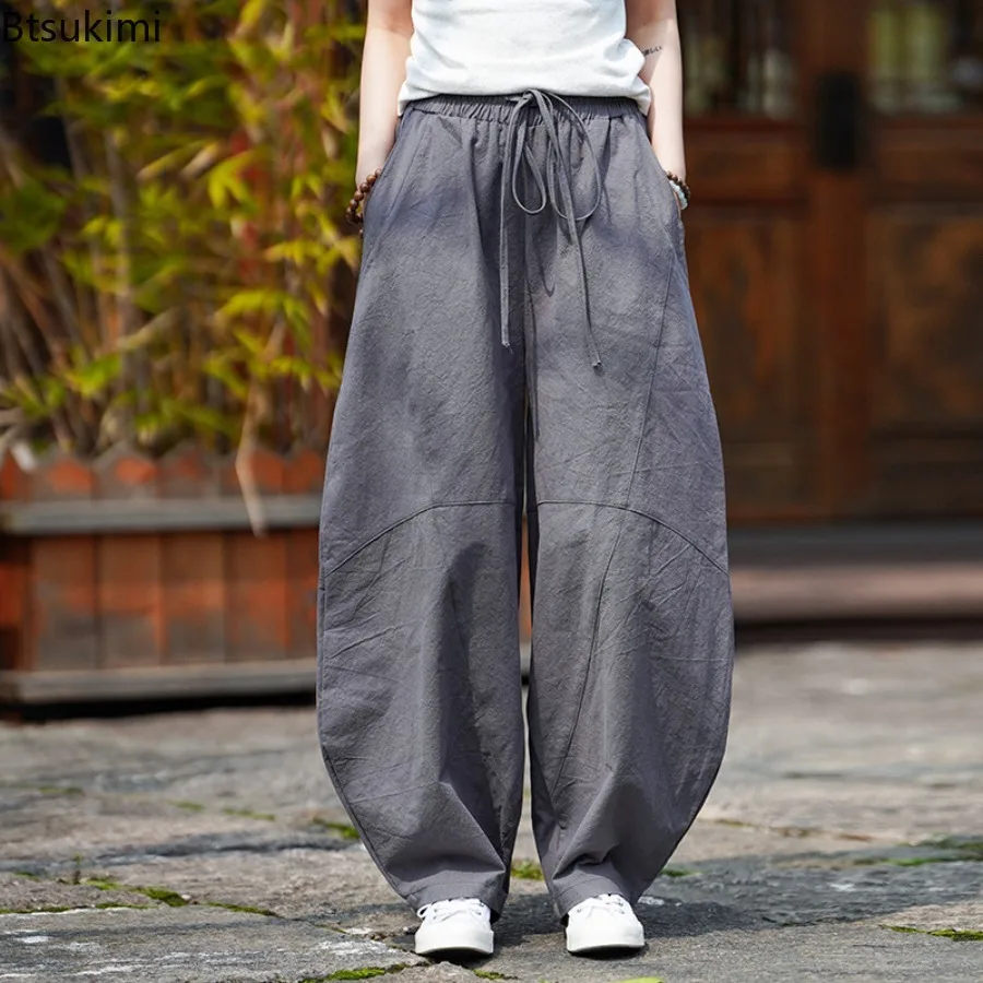 

Chinese Style Linen Summer Men's Cotton and Linen Hemp Wide-leg Pants Retro Loose Pants Outdoor Travel Leisure M-5XL Plus Size