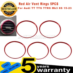 Red Air Vent Rings 5 Pcs New For Audi TT TTS TTRS Mk3 8S 2015-2023 Dashboard AC Vent Outlet Ring Trim Decor Car Accessories