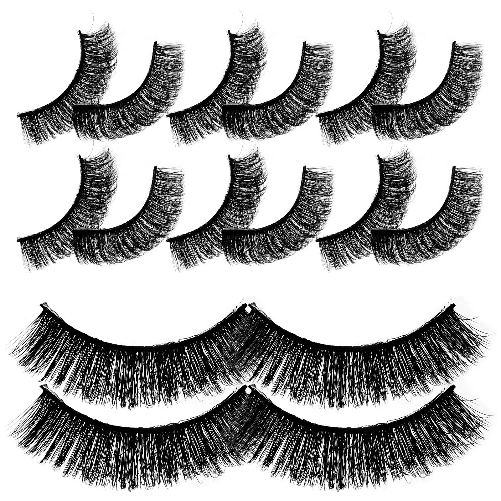 

10 Pairs 7D Curled False Eyelashes Natural Thick Long Classic Women Makeup Fiber Lashes for Dating Night Wedding Party