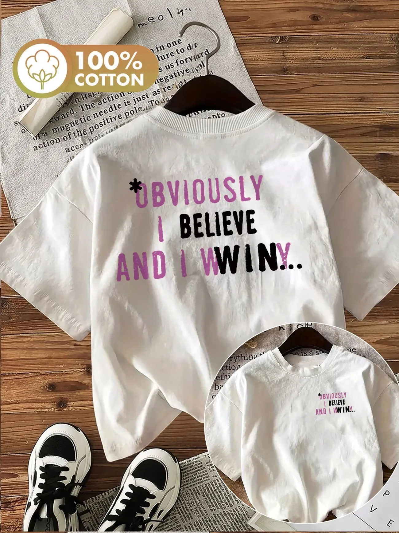 Fashion Summer Women's 100% Cotton T-shirt Motivational Slogan Letter Print Graphic Crew Neck Short Sleeve Casual Loose Tee Tops