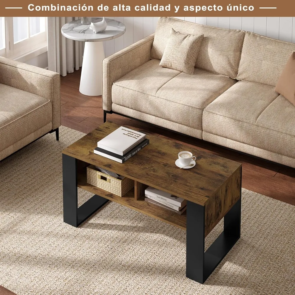 Meja Kopi Walnut Rusia Cokelat dengan Penyimpanan, Meja Samping Sofa dengan Laci, Meja Bantu 2 Tingkat untuk Ruang Tamu dan Kafe B