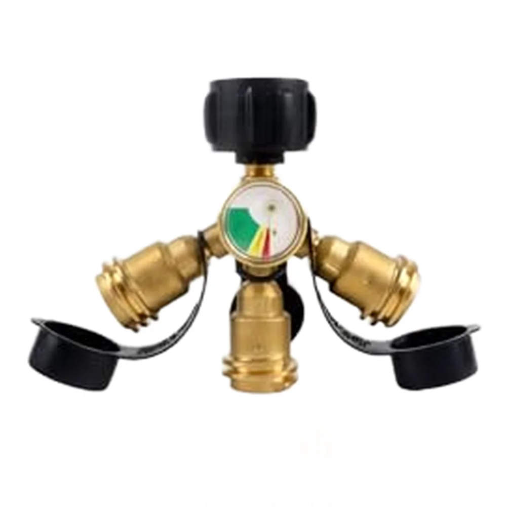 3 Way Brass Propane Splitter with Pressure Gauge Display and Leak Detection for BBQ RV Camping Cooking Equipment