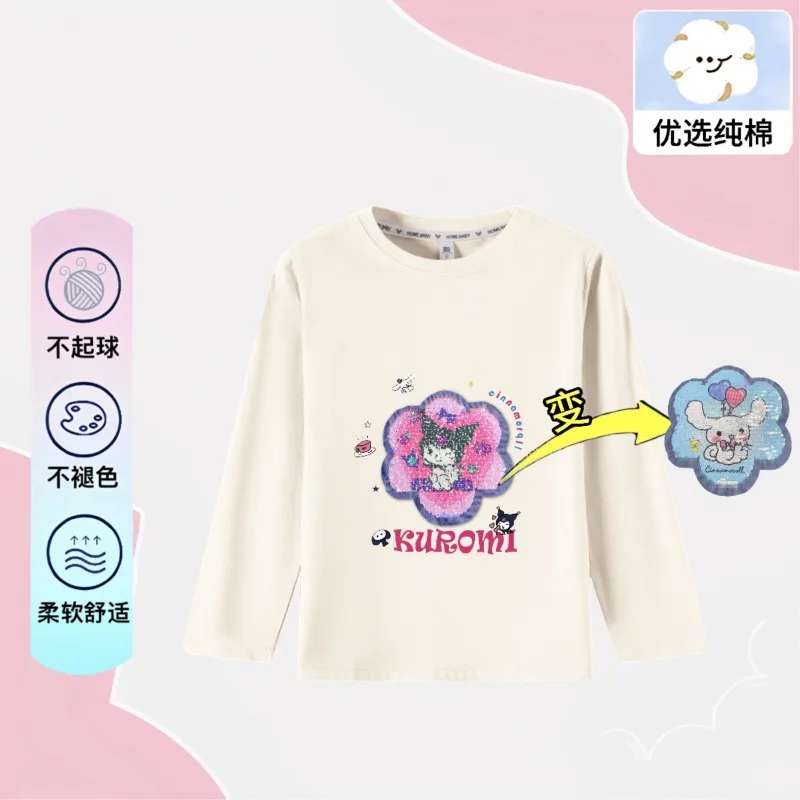 Kawaii Sanrio Anime Ins Mode Kuromi Kinderen Lange Mouwen T-Shirt Schattige Cartoon Cinnamoroll Casual Capuchon Kleding Geschenken