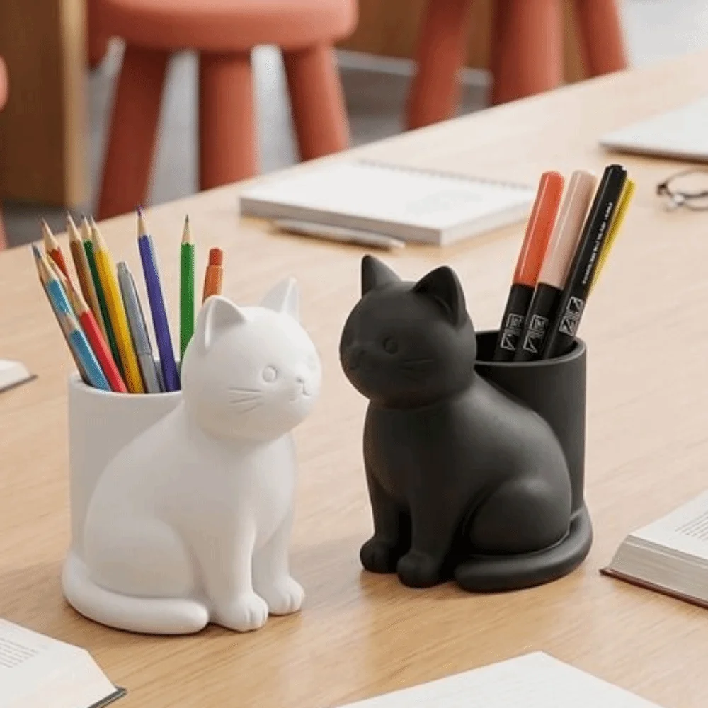 Funny 3D Printed Cat Pen Holder Plastic Decorative Stationery Storage Box Cute Cat-Shaped Storage Tube Office