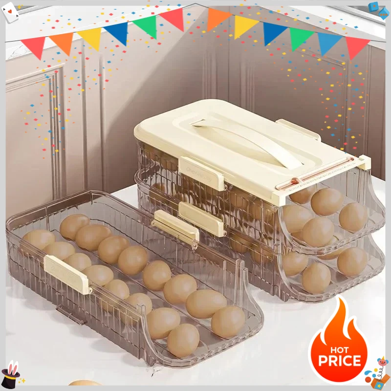 New Drawer-Type Automatic Scrolling Egg Storage Box - Stackable Refrigerator Egg Holder | Kitchen Space Saver Organizer